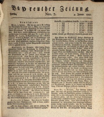 Bayreuther Zeitung Dienstag 9. Januar 1827