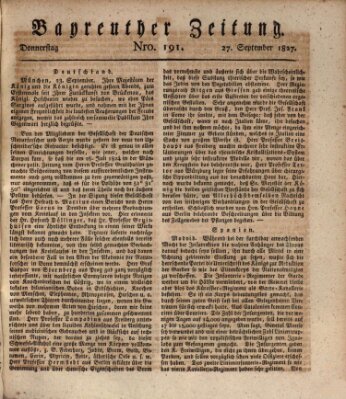 Bayreuther Zeitung Donnerstag 27. September 1827