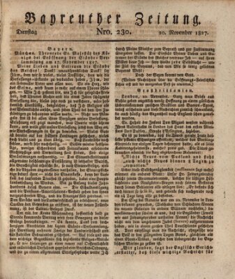 Bayreuther Zeitung Dienstag 20. November 1827