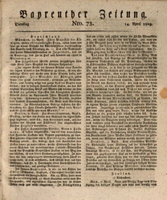 Bayreuther Zeitung Dienstag 14. April 1829