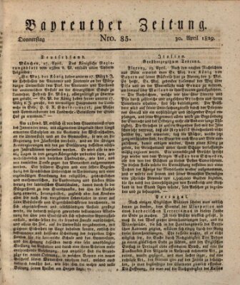 Bayreuther Zeitung Donnerstag 30. April 1829