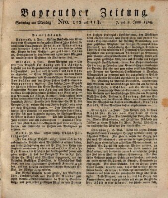 Bayreuther Zeitung Sonntag 7. Juni 1829