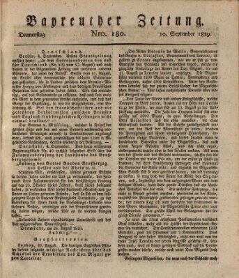 Bayreuther Zeitung Donnerstag 10. September 1829