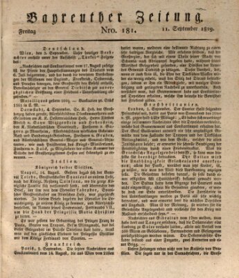 Bayreuther Zeitung Freitag 11. September 1829