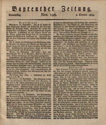 Bayreuther Zeitung Donnerstag 1. Oktober 1829