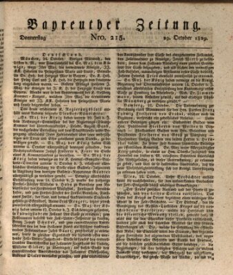 Bayreuther Zeitung Donnerstag 29. Oktober 1829