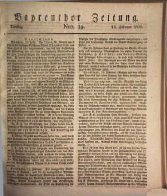 Bayreuther Zeitung Dienstag 23. Februar 1830