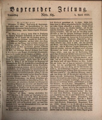 Bayreuther Zeitung Donnerstag 1. April 1830