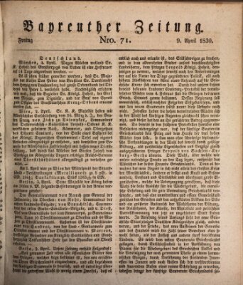 Bayreuther Zeitung Freitag 9. April 1830