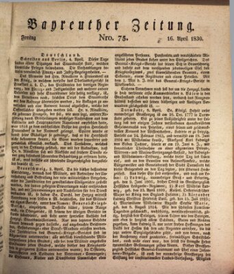 Bayreuther Zeitung Freitag 16. April 1830