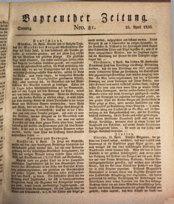 Bayreuther Zeitung Sonntag 25. April 1830