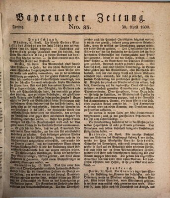 Bayreuther Zeitung Freitag 30. April 1830