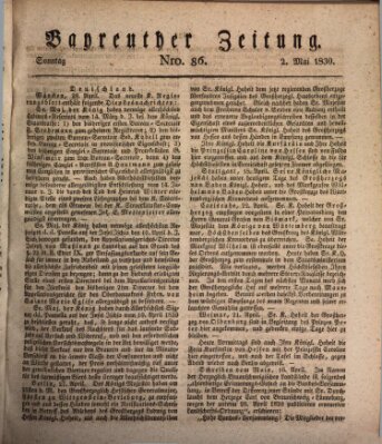 Bayreuther Zeitung Sonntag 2. Mai 1830