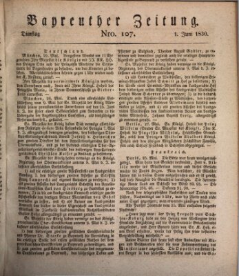 Bayreuther Zeitung Dienstag 1. Juni 1830