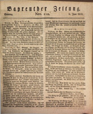 Bayreuther Zeitung Sonntag 6. Juni 1830