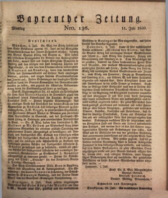 Bayreuther Zeitung Sonntag 11. Juli 1830