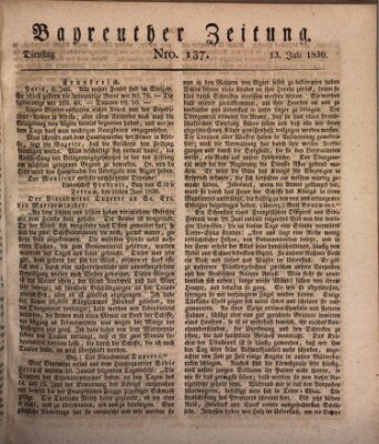 Bayreuther Zeitung Dienstag 13. Juli 1830