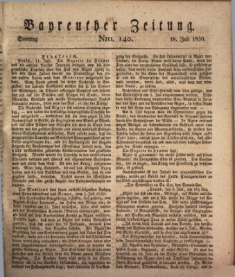 Bayreuther Zeitung Sonntag 18. Juli 1830