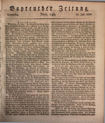 Bayreuther Zeitung Donnerstag 29. Juli 1830