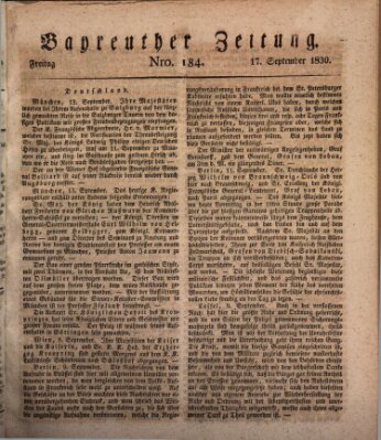 Bayreuther Zeitung Freitag 17. September 1830