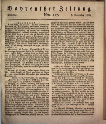 Bayreuther Zeitung Dienstag 2. November 1830