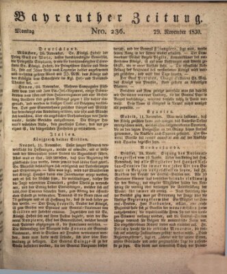 Bayreuther Zeitung Montag 29. November 1830