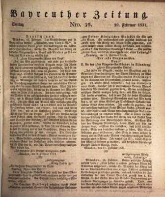 Bayreuther Zeitung Sonntag 20. Februar 1831