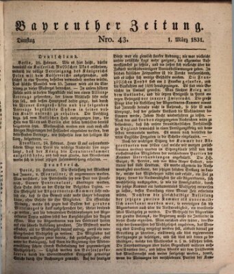 Bayreuther Zeitung Dienstag 1. März 1831