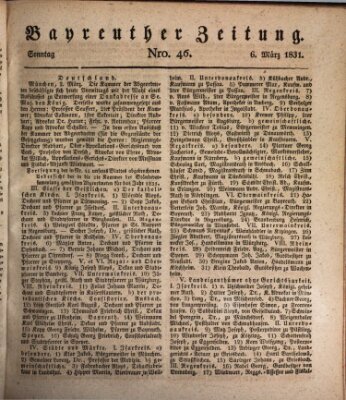 Bayreuther Zeitung Sonntag 6. März 1831