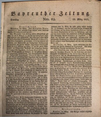 Bayreuther Zeitung Dienstag 29. März 1831