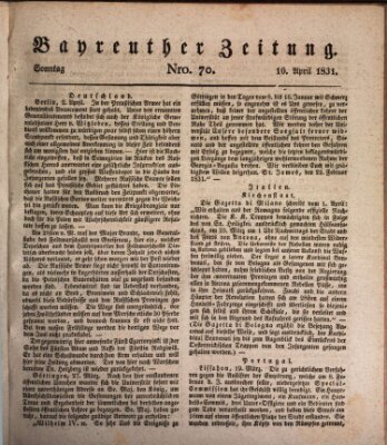 Bayreuther Zeitung Sonntag 10. April 1831