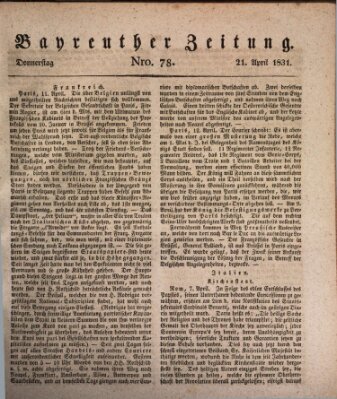 Bayreuther Zeitung Donnerstag 21. April 1831