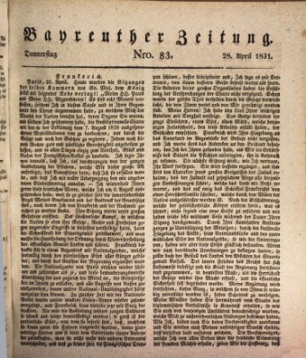 Bayreuther Zeitung Donnerstag 28. April 1831