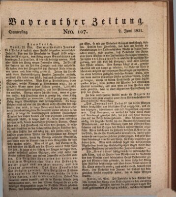 Bayreuther Zeitung Donnerstag 2. Juni 1831