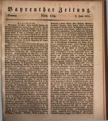 Bayreuther Zeitung Sonntag 5. Juni 1831