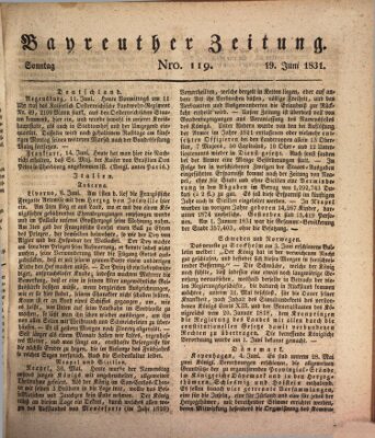 Bayreuther Zeitung Sonntag 19. Juni 1831