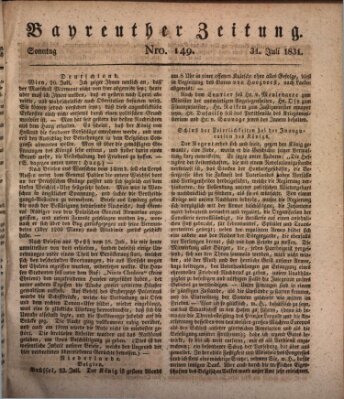 Bayreuther Zeitung Sonntag 31. Juli 1831