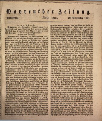 Bayreuther Zeitung Donnerstag 29. September 1831