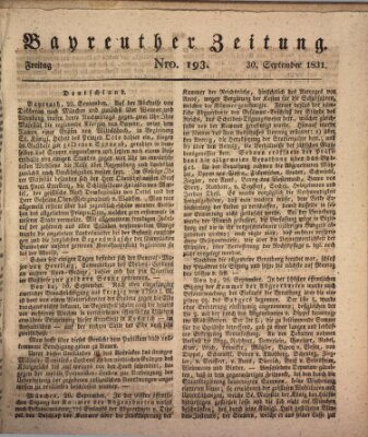 Bayreuther Zeitung Freitag 30. September 1831