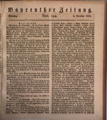 Bayreuther Zeitung Sonntag 2. Oktober 1831