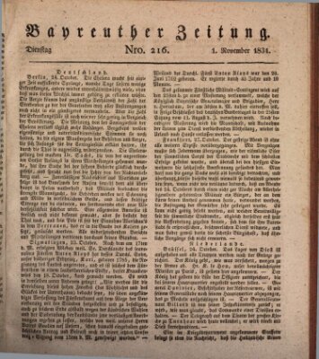 Bayreuther Zeitung Dienstag 1. November 1831