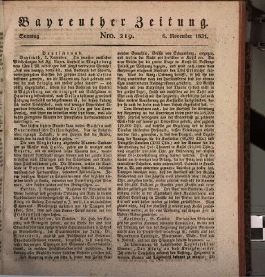 Bayreuther Zeitung Sonntag 6. November 1831