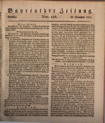 Bayreuther Zeitung Dienstag 29. November 1831