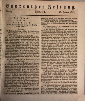 Bayreuther Zeitung Montag 16. Januar 1832