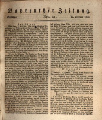 Bayreuther Zeitung Sonntag 12. Februar 1832