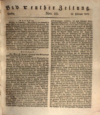 Bayreuther Zeitung Dienstag 14. Februar 1832