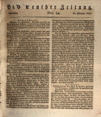 Bayreuther Zeitung Donnerstag 16. Februar 1832