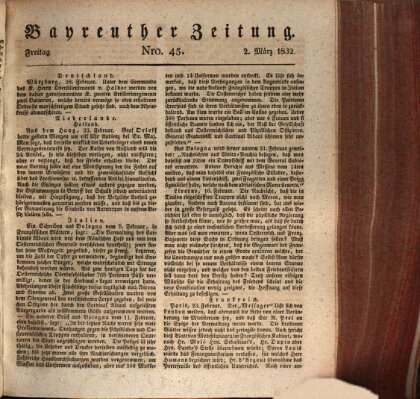 Bayreuther Zeitung Freitag 2. März 1832