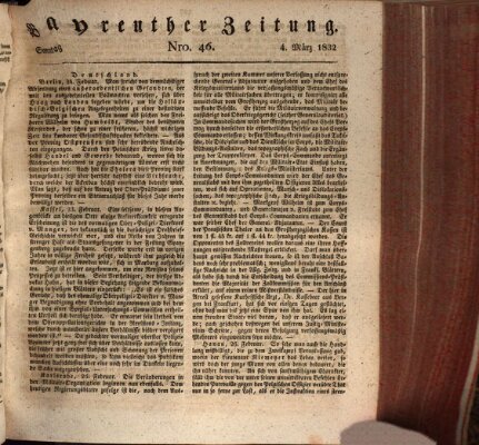 Bayreuther Zeitung Sonntag 4. März 1832