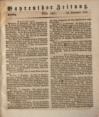 Bayreuther Zeitung Dienstag 25. September 1832